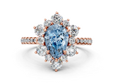 Rose gold Fancy Blue Pear  Cut Diamond Floral Halo Pave Band with Prong Setting_36