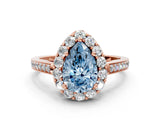 Rose gold Fancy Blue Pear Cut Diamond Floral Halo Ring with Pavé Band and Prong Setting_3