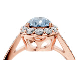 Rose gold Fancy Blue Pear Cut Diamond Floral Halo Ring with Pavé Band and Prong Setting_7