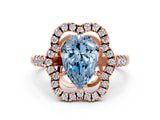 Rose gold Fancy Blue Pear Cut Diamond Floral Halo Split Shank Prong Setting Ring