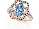 Rose gold Fancy Blue Pear Cut Diamond Floral Halo Split Shank Prong Setting Ring_1