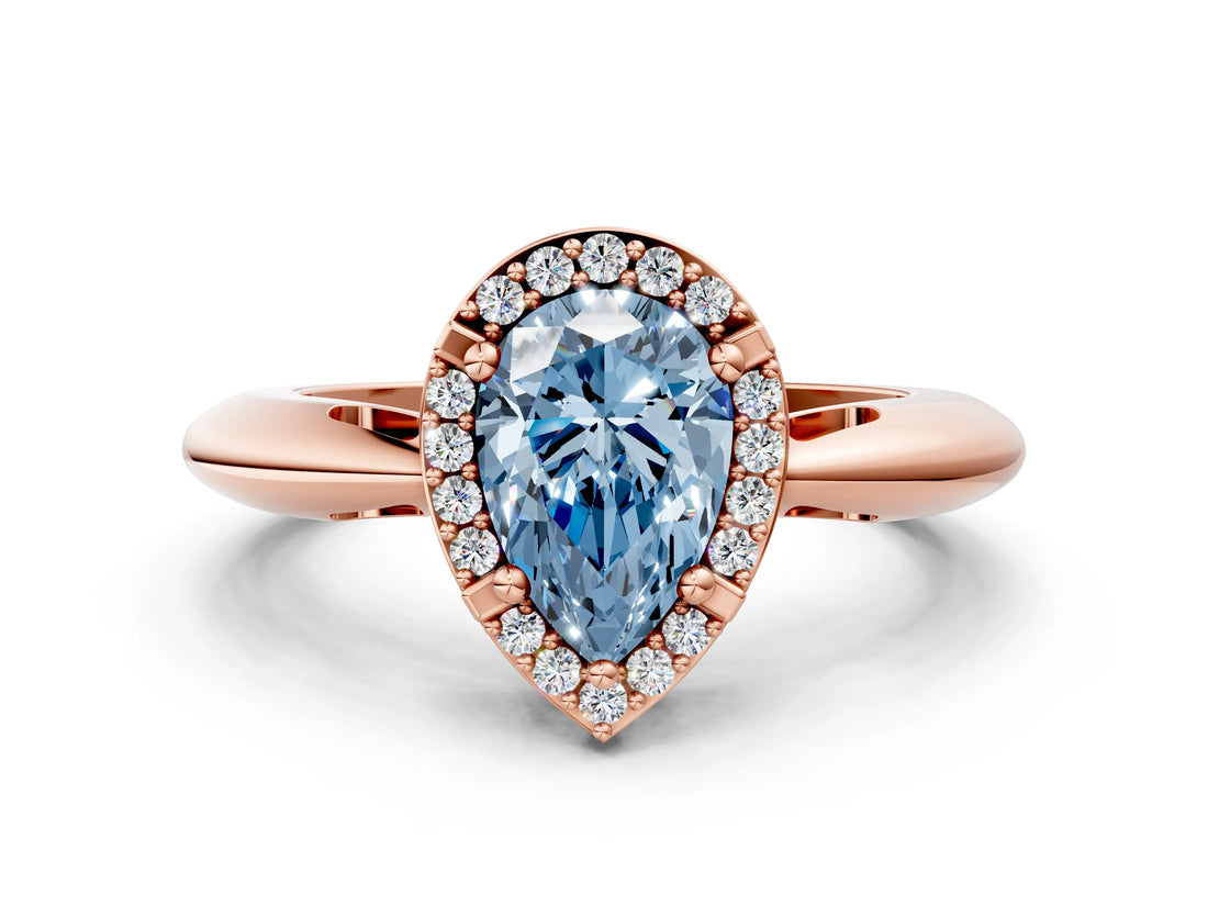 Rose gold Fancy Blue Pear  Cut Diamond Halo Engagement Ring with Split Shank and Four-Prong Setting_90