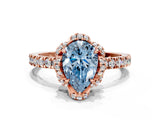 Rose gold Fancy Blue Pear Cut Diamond Halo Pave Band with Four-Prong Setting_3