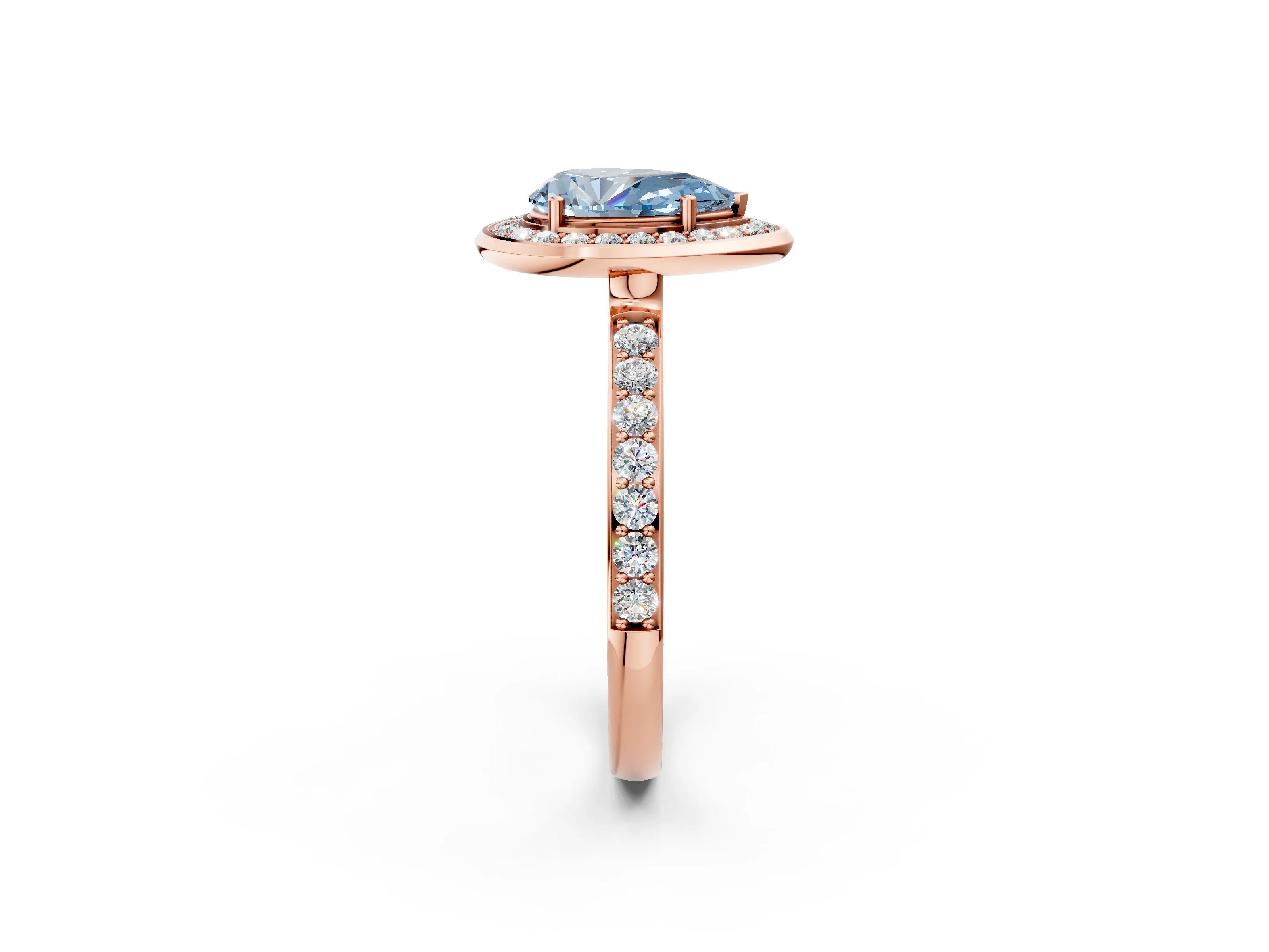 Rose gold Fancy Blue Pear Cut Diamond Halo Ring with Bezel Frame and Pavé Band_2