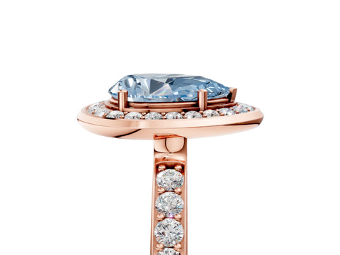 Rose gold Fancy Blue Pear Cut Diamond Halo Ring with Bezel Frame and Pavé Band_5