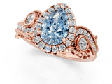 Rose gold Fancy Blue Pear Cut Diamond Halo Ring with Milgrain Pavé Band and Four-Prong Setting_55