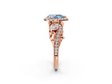 Rose gold Fancy Blue Pear Cut Diamond Halo Ring with Milgrain Pavé Band and Four-Prong Setting_56