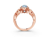 Rose gold Fancy Blue Pear Cut Diamond Halo Ring with Milgrain Pavé Band and Four-Prong Setting_57