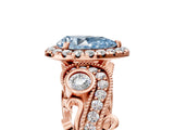 Rose gold Fancy Blue Pear Cut Diamond Halo Ring with Milgrain Pavé Band and Four-Prong Setting_59