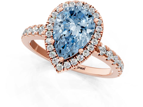 Rose gold Fancy Blue Pear Cut Diamond Halo Ring with Pavé Band and Four-Prong Setting_1
