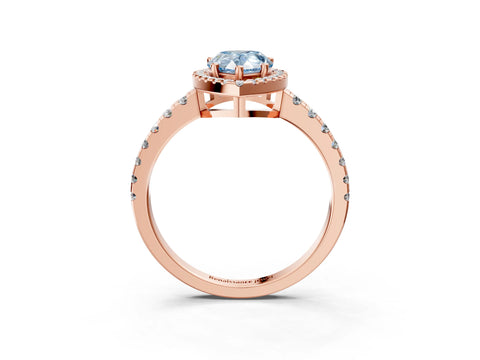 Rose gold Fancy Blue Pear Cut Diamond Halo Ring with Pavé Band and Four-Prong Setting_3