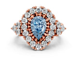 Rose gold Fancy Blue Pear Cut Diamond Halo Ring with Pavé Band and Four-Prong Setting_48