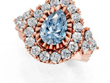 Rose gold Fancy Blue Pear Cut Diamond Halo Ring with Pavé Band and Four-Prong Setting_49