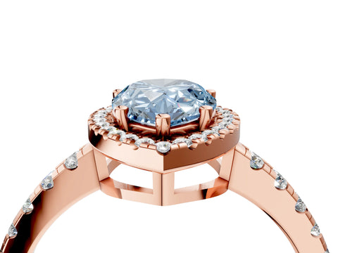 Rose gold Fancy Blue Pear Cut Diamond Halo Ring with Pavé Band and Four-Prong Setting_4