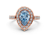 Rose gold Fancy Blue Pear Cut Diamond Halo Ring with Pavé Band and Prong Setting