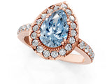 Rose gold Fancy Blue Pear Cut Diamond Halo Ring with Pavé Band and Prong Setting_1