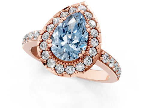 Rose gold Fancy Blue Pear Cut Diamond Halo Ring with Pavé Band and Prong Setting_1