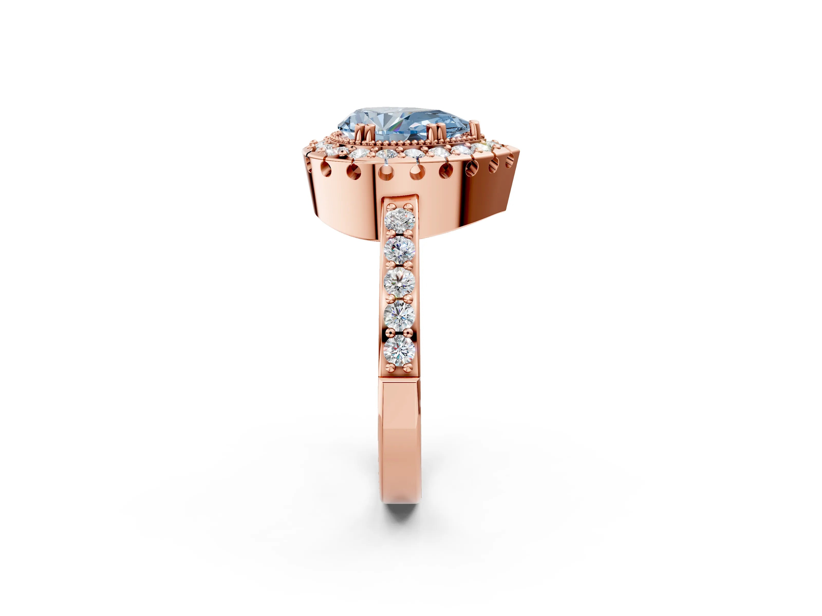 Rose gold Fancy Blue Pear Cut Diamond Halo Ring with Pavé Band and Prong Setting_2