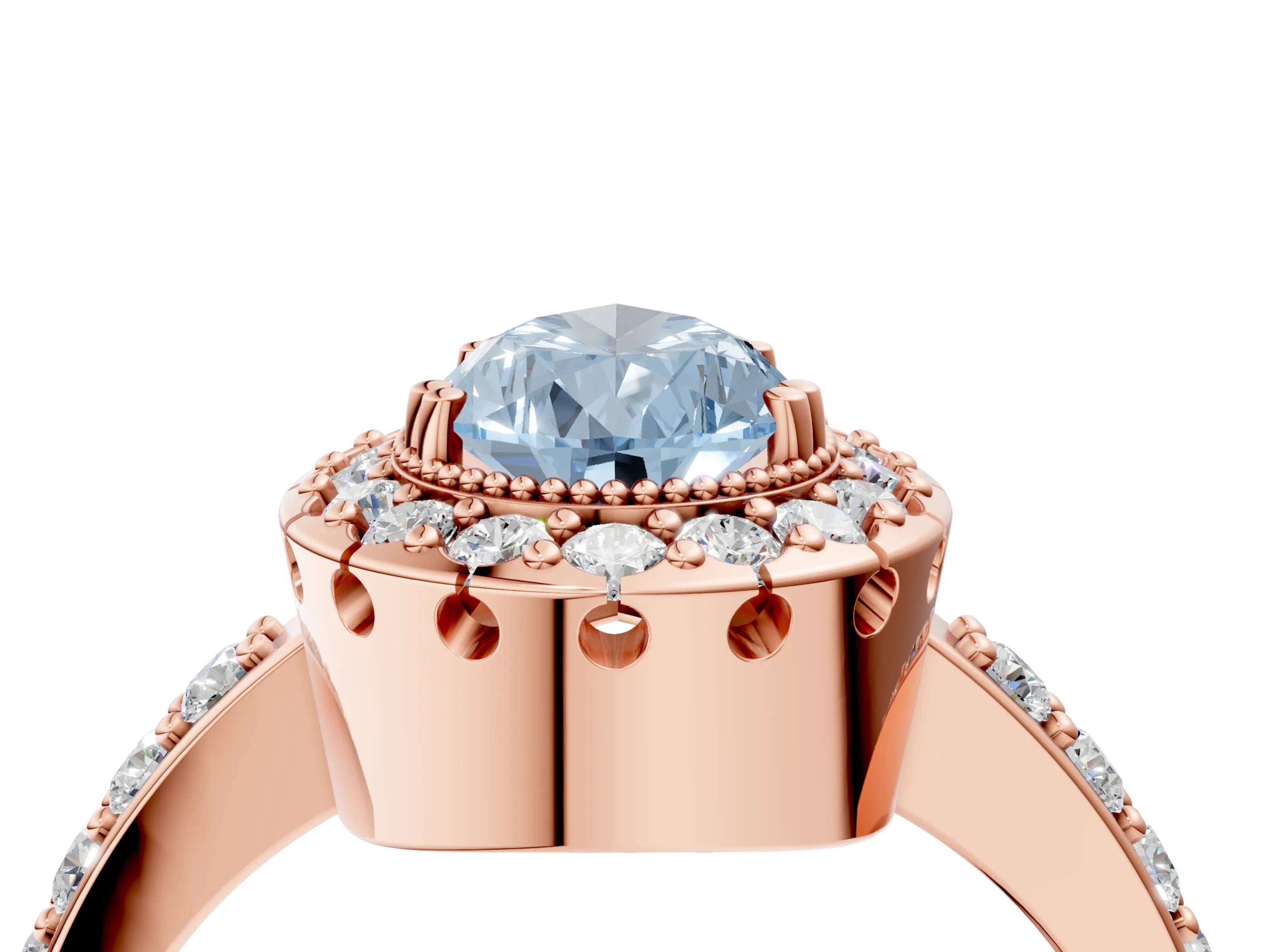 Rose gold Fancy Blue Pear Cut Diamond Halo Ring with Pavé Band and Prong Setting_4