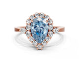 Rose gold Fancy Blue Pear Cut Diamond Halo Ring with Pear Side Stones and Prong Setting_51