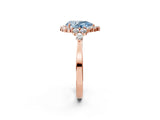 Rose gold Fancy Blue Pear Cut Diamond Halo Ring with Pear Side Stones and Prong Setting_53