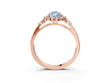 Rose gold Fancy Blue Pear Cut Diamond Halo Ring with Pear Side Stones and Prong Setting_54