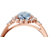 Rose gold Fancy Blue Pear Cut Diamond Halo Ring with Pear Side Stones and Prong Setting_55
