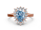 Rose gold Fancy Blue Pear  Cut Diamond Halo Ring with Round Brilliant Halo and Solitaire Band_102