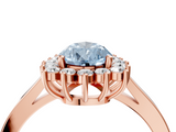 Rose gold Fancy Blue Pear  Cut Diamond Halo Ring with Round Brilliant Halo and Solitaire Band_106