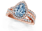 Rose gold Fancy Blue Pear Cut Diamond Halo Ring with Round Split Shank and Prong Setting_37