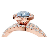 Rose gold Fancy Blue Pear Cut Diamond Halo Ring with Round Split Shank and Prong Setting_40