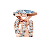 Rose gold Fancy Blue Pear Cut Diamond Halo Ring with Round Split Shank and Prong Setting_41