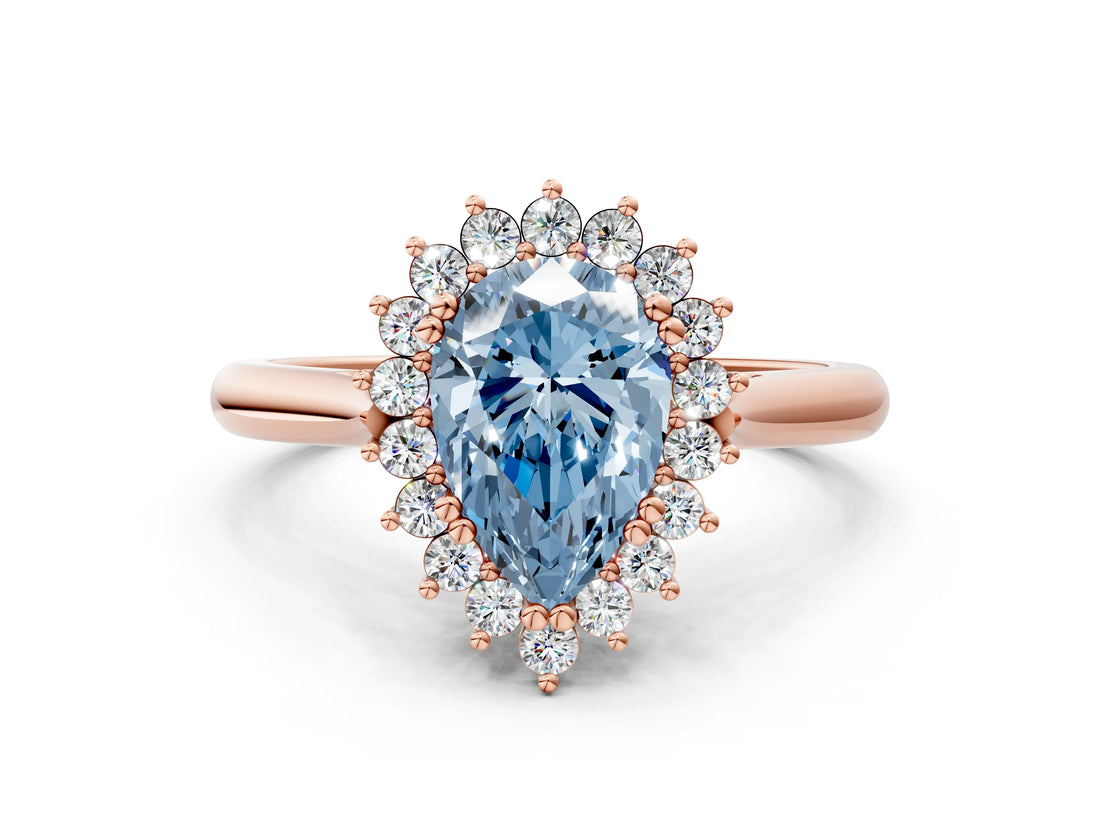 Rose gold Fancy Blue Pear  Cut Diamond Halo Ring with Solitaire Band and Prong Setting_53