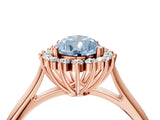 Rose gold Fancy Blue Pear  Cut Diamond Halo Ring with Solitaire Band and Prong Setting_57
