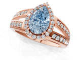 Rose gold Fancy Blue Pear Cut Diamond Halo Ring with Split Shank Pavé Band and Four-Prong Setting_1