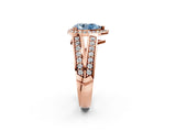 Rose gold Fancy Blue Pear Cut Diamond Halo Ring with Split Shank Pavé Band and Four-Prong Setting_2