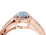 Rose gold Fancy Blue Pear Cut Diamond Halo Ring with Split Shank Pavé Band and Four-Prong Setting_4