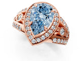 Rose gold Fancy Blue Pear Cut Diamond Halo Ring with Split Shank and Bezel Accents and Four-Prong Setting_1