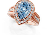 Rose gold Fancy Blue Pear Cut Diamond Halo Ring with Split Shank and Bezel Accents and Prong Setting_1