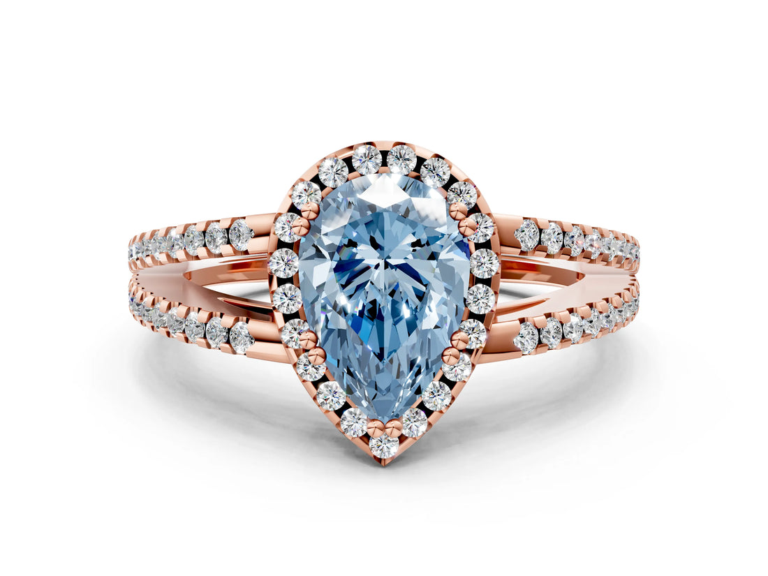 Rose gold Fancy Blue Pear Cut Diamond Halo Split Shank Engagement Ring_58
