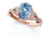 Rose gold Fancy Blue Pear Cut Diamond  Halo Twist Band Solitaire Prong Setting Ring_13