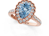 Rose gold Fancy Blue Pear  Cut Diamond Milgrain Floral Halo Engagement Ring with Pavé Band_39