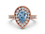 Rose gold Fancy Blue Pear Cut Diamond Milgrain Halo Engagement Ring with Round Pavé Band and Prong Setting_12