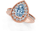 Rose gold Fancy Blue Pear Cut Diamond Milgrain Halo Engagement Ring with Round Pavé Band and Prong Setting_13