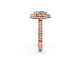 Rose gold Fancy Blue Pear Cut Diamond Milgrain Halo Engagement Ring with Round Pavé Band and Prong Setting_14