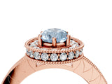Rose gold Fancy Blue Pear Cut Diamond Milgrain Halo Engagement Ring with Round Pavé Band and Prong Setting_16