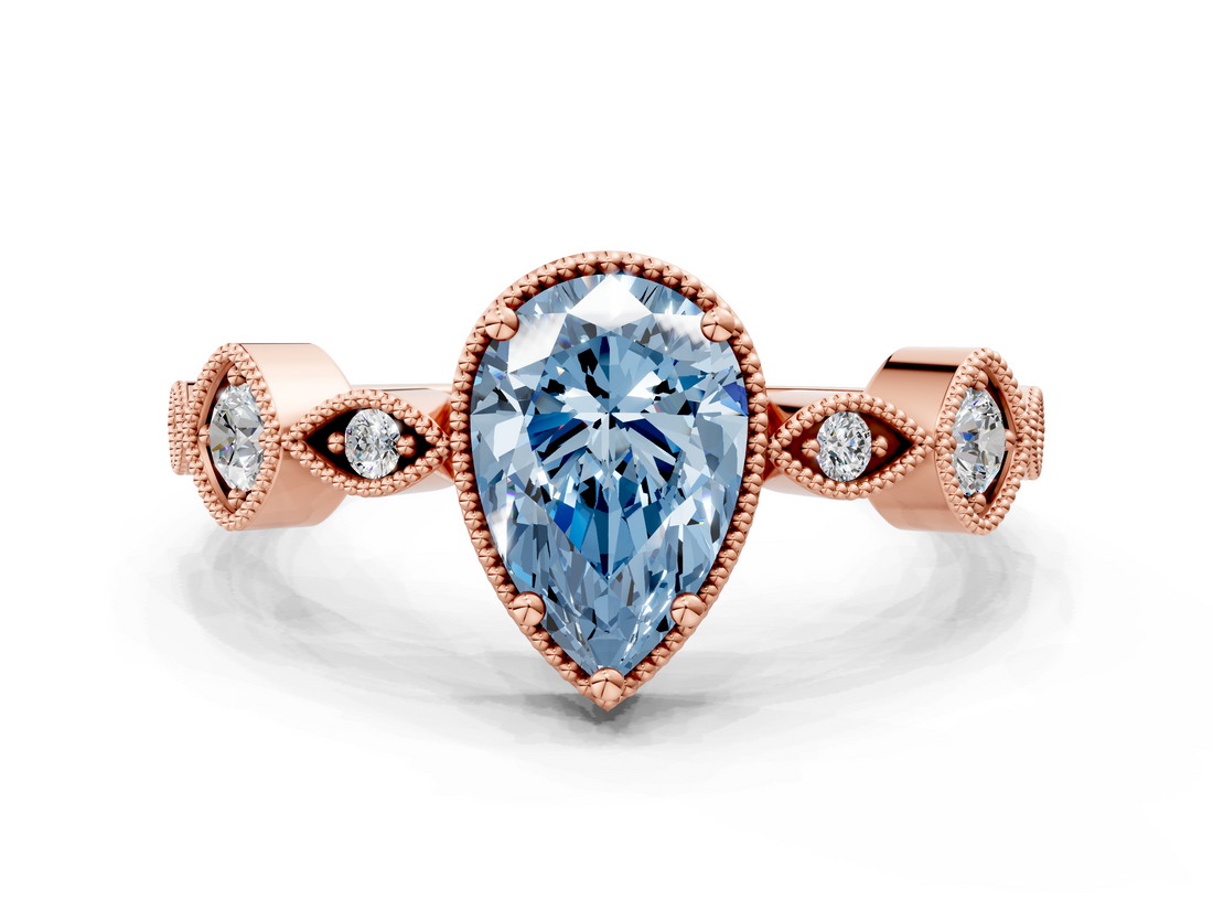 Rose gold Fancy Blue Pear  Cut Diamond Milgrain Marquise Band with Prong Setting_3