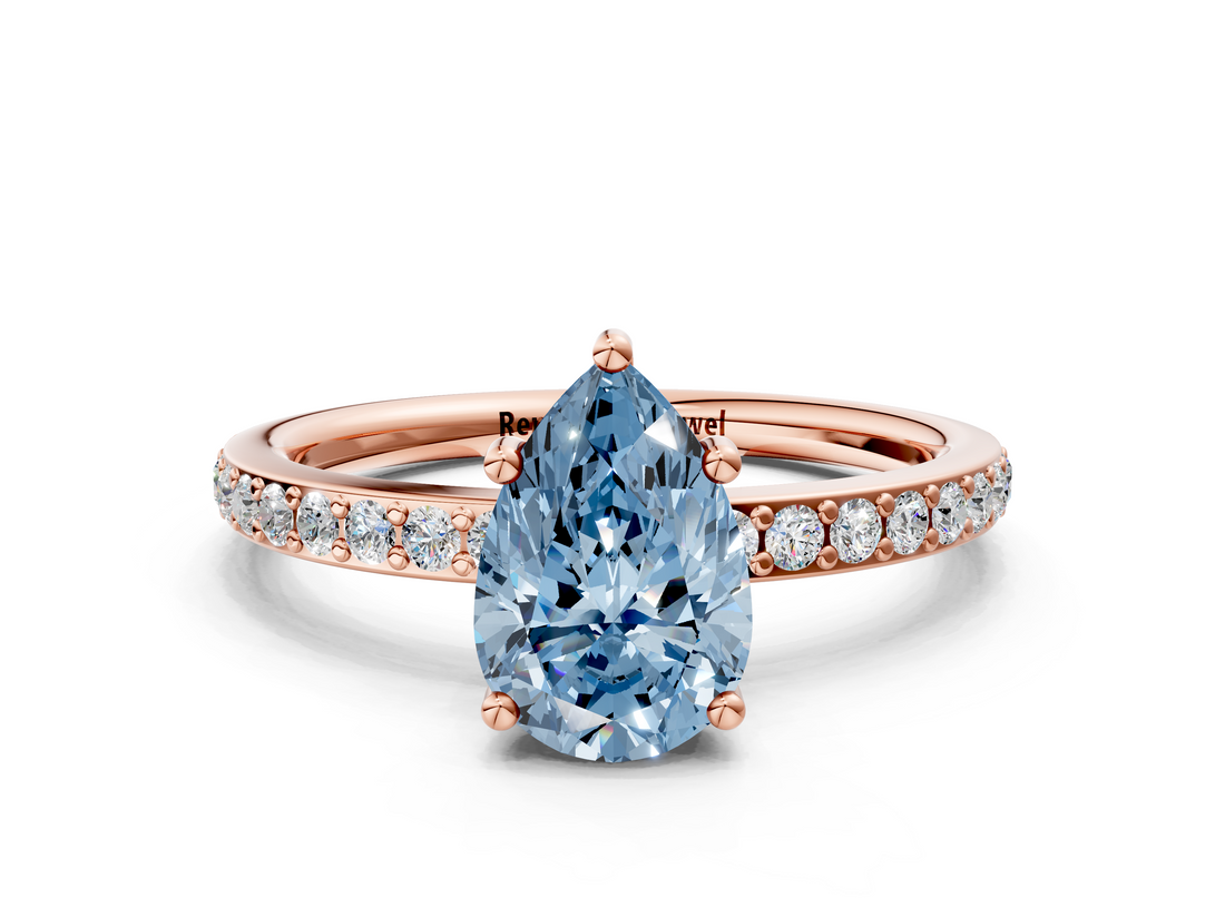 Rose gold Fancy Blue Pear  Cut Diamond Pavé Band Ring with Four-Prong Setting_24
