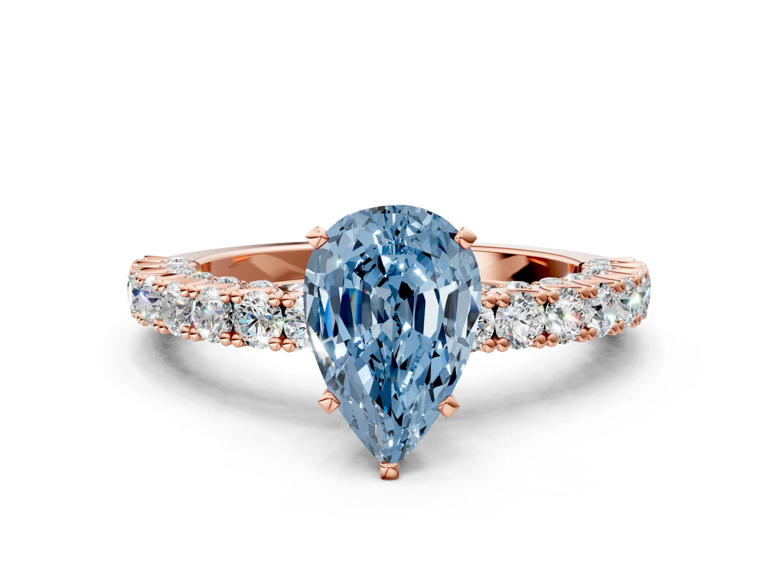 Rose gold Fancy Blue Pear Cut Diamond Pavé Band Solitaire Ring with Prong Setting_81