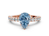 Rose gold Fancy Blue Pear Cut Diamond Pavé Band Solitaire Ring with Prong Setting_81